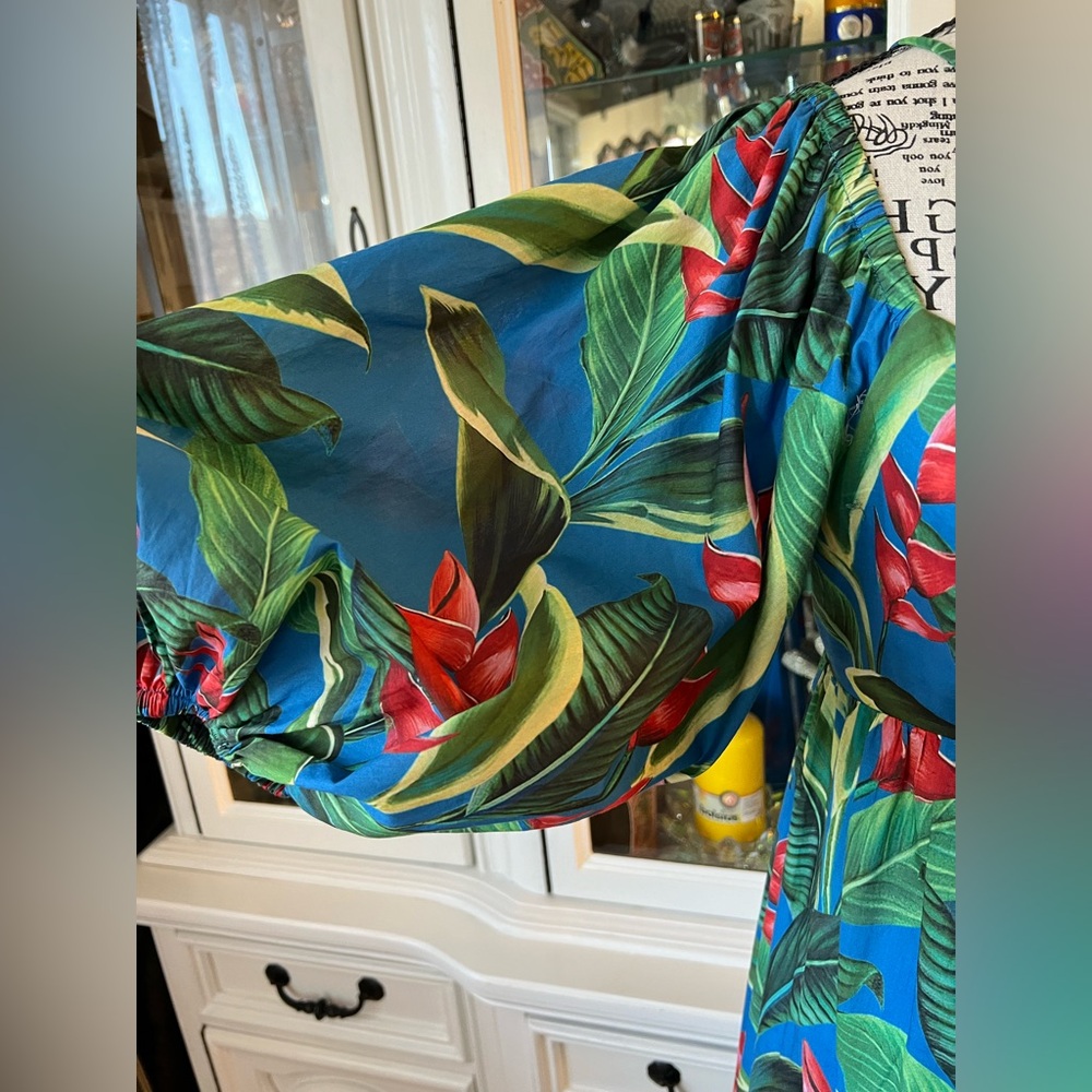FARM Rio Blue and Green Tropical Print Balloon Sleeves Maxi Dress S - Picture 3 of 16